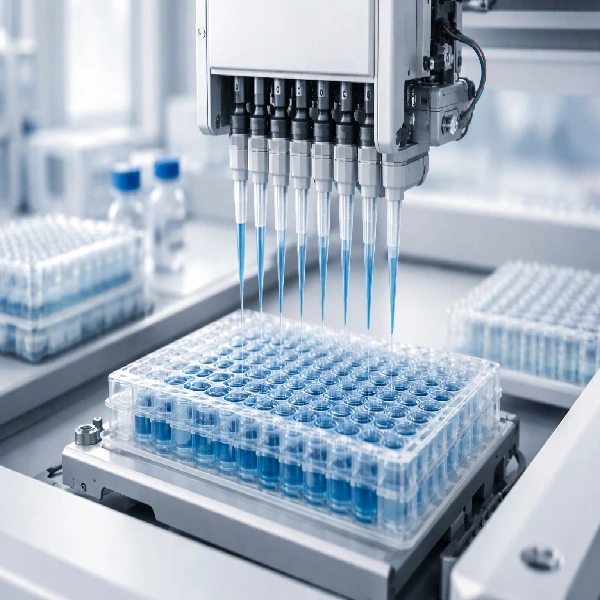 Precision micro motor actuator used in automated liquid handling laboratory system for pipetting and dosing control