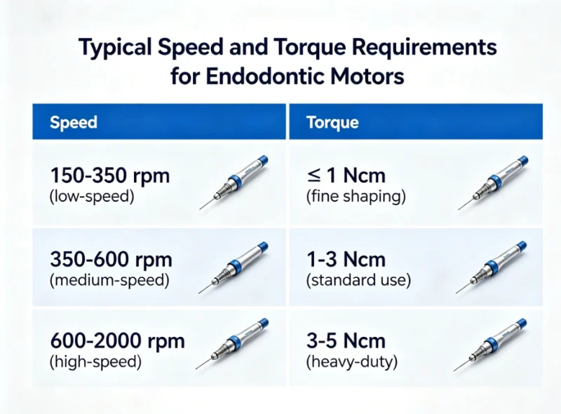 Typical Speed and Torque Requirements for Endodontic Motors Dental motor testing and quality inspection for OEM applications
