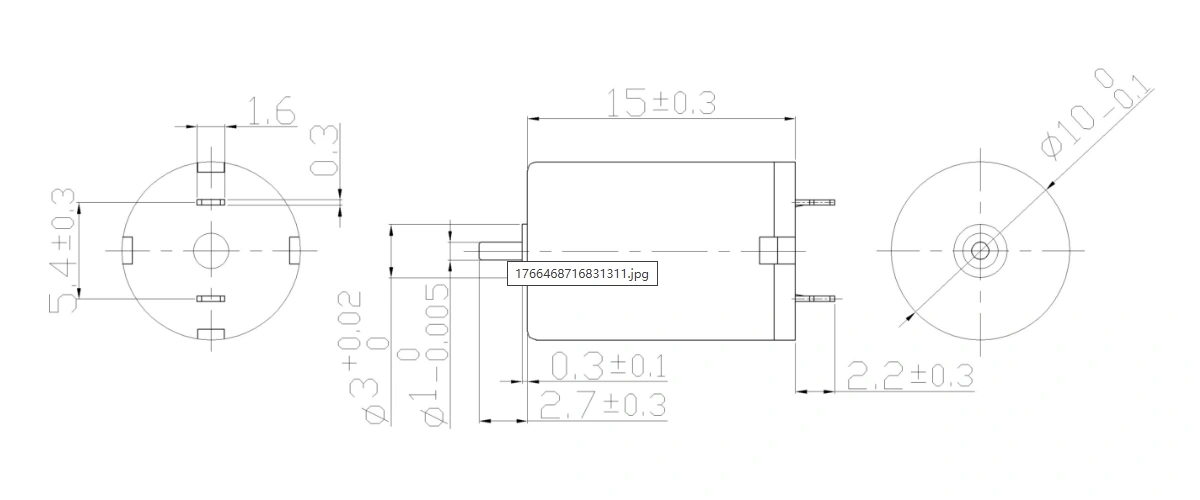 FA-1020R motor dimension drawing FA-1020R Φ10×20mm coreless brushed DC motor mechanical outline drawing