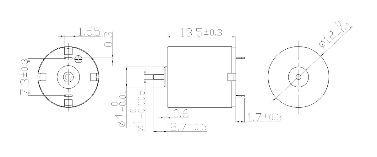 FA-1213R motor dimension drawing FA-1213R Φ12×13.5mm coreless brushed DC motor mechanical outline drawing