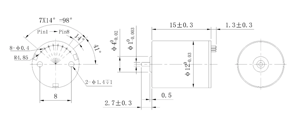 FA-1215RB motor outline dimension drawing FA-1215RB Φ12×15mm micro coreless brushless DC mechanical drawing