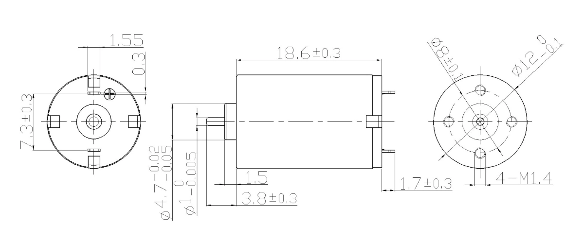 FA-1218R motor dimension drawing FA-1218R Φ12×18.6mm coreless brushed DC motor mechanical outline drawing