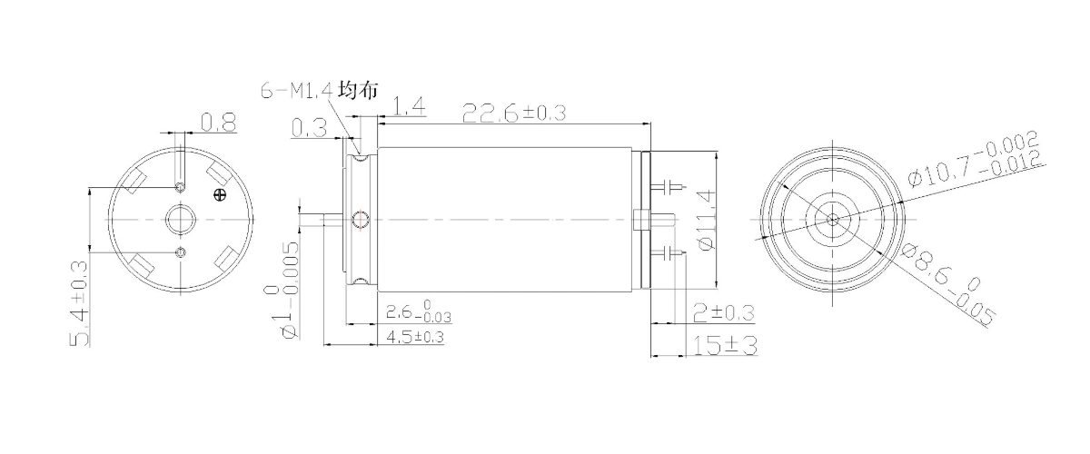 FA-1223R motor dimension drawing FA-1223R Φ12×22.6mm coreless brushed DC motor mechanical outline drawing