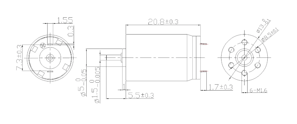 FA-1320R motor dimension drawing FA-1320R Φ13×20.8mm coreless brushed DC motor mechanical outline drawing