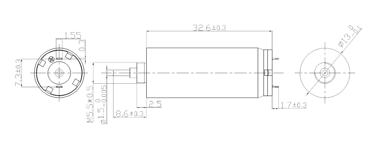 FA-1332R motor dimension drawing FA-1332R Φ13×32.6mm coreless brushed DC motor mechanical outline drawing