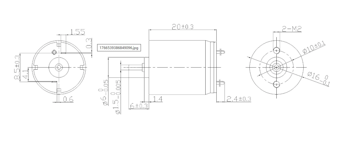 FA-1620R motor dimension drawing FA-1620R Φ16×20mm coreless brushed DC motor mechanical outline drawing