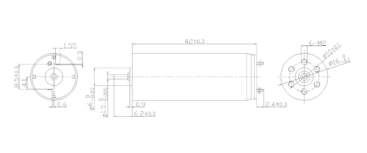 FA-1642R motor dimension drawing FA-1642R Φ16×42mm coreless brushed DC motor mechanical outline drawing
