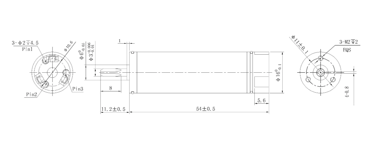 FA-1650RB motor mechanical outline drawing FA-1650RB Φ16×50mm coreless brushless DC motor dimension drawing