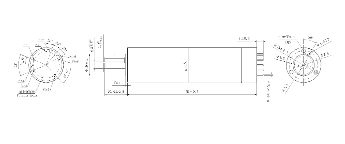 FA-1659RB motor mechanical outline drawing FA-1659RB Φ16×59mm coreless brushless DC motor dimension drawing