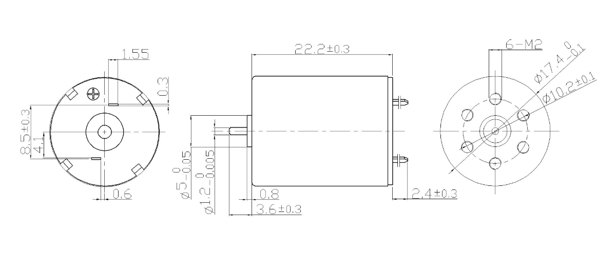 FA-1722R motor dimension drawing FA-1722R Φ17×22.2mm coreless brushed DC motor mechanical outline drawing