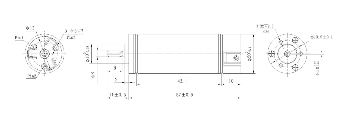FA-2060RB motor mechanical outline drawing FA-2060RB Φ20×60mm ultra-long coreless brushless DC motor dimension diagram