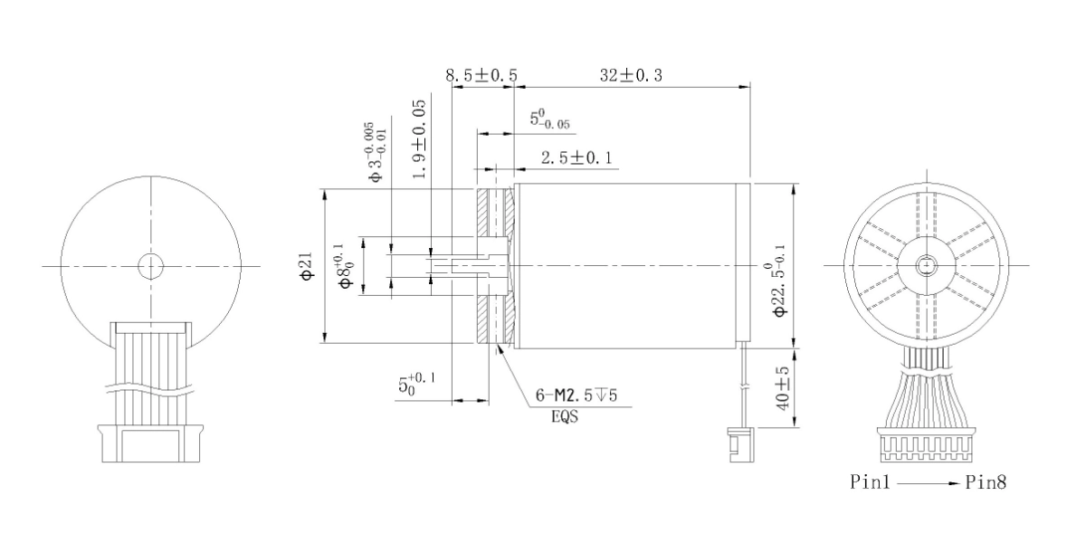 FA-2238RB motor mechanical outline drawing FA-2238RB Φ22×38mm coreless brushless DC motor dimension diagram