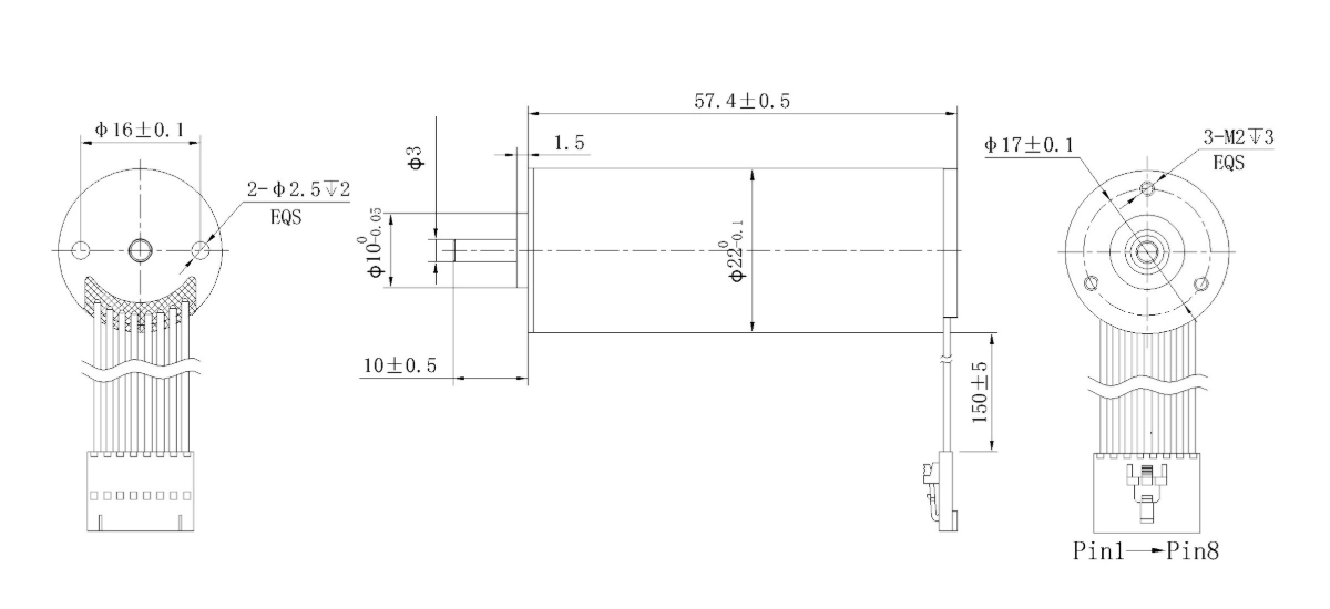 FA-2260RB motor mechanical outline drawing FA-2260RB Φ22×60mm coreless brushless DC motor dimension diagram