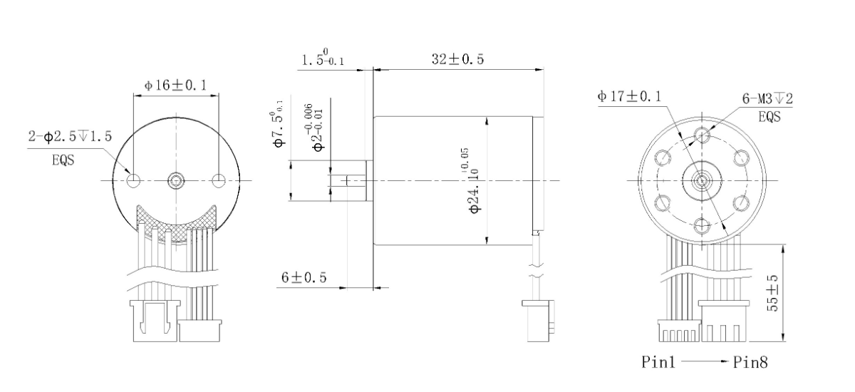 FA-2432RB motor mechanical outline drawing FA-2432RB Φ24×32mm coreless brushless DC motor dimension diagram