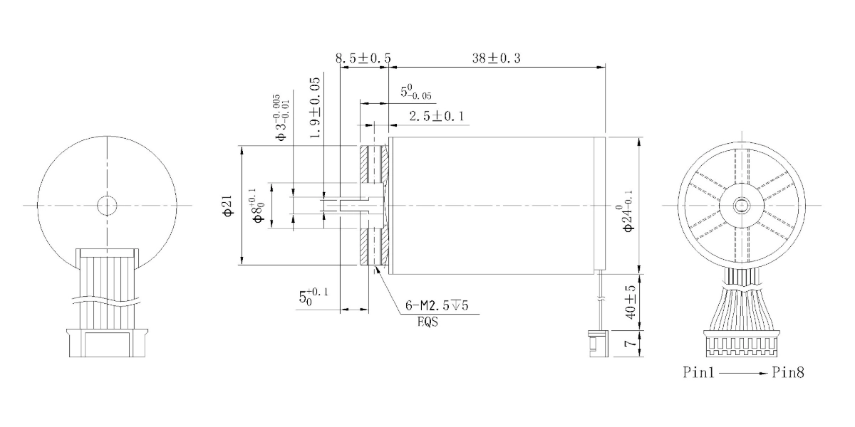 FA-2438RB (Tool) motor mechanical outline drawing FA-2438RB (Tool) Φ24×38mm power tool coreless brushless DC motor dimension diagram
