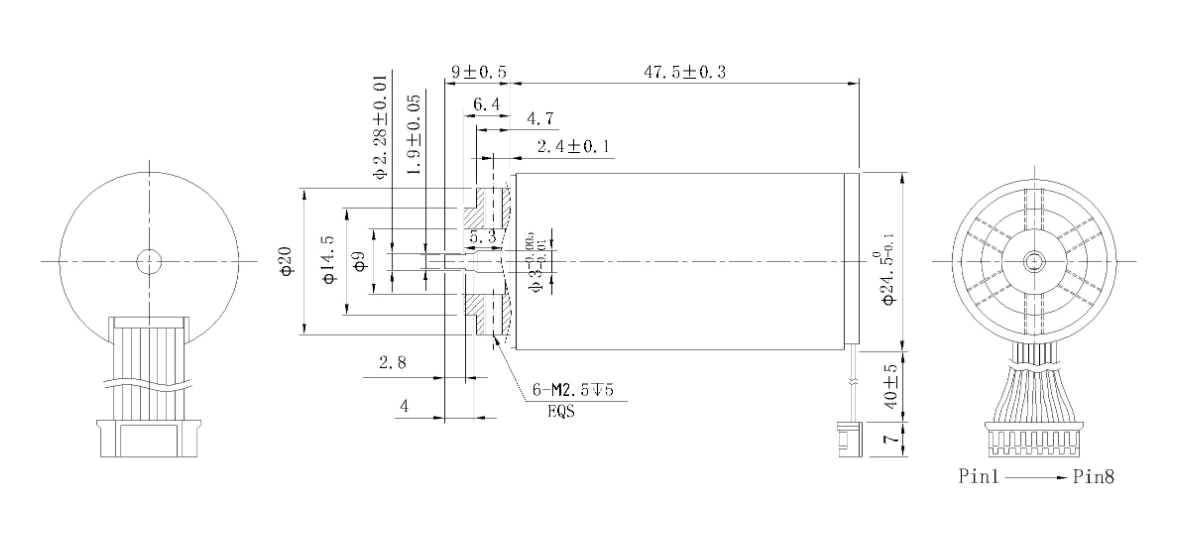 FA-2447RB (Tool) mechanical outline dimension drawing FA-2447RB (Tool) Φ24×47mm coreless brushless DC motor dimension diagram