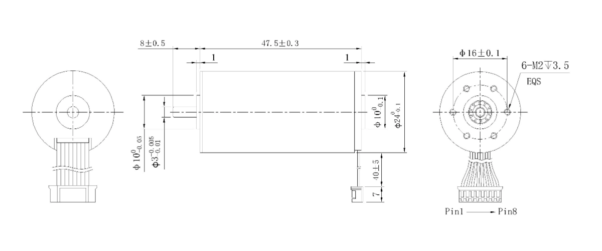 FA-2447RB motor mechanical outline drawing FA-2447RB Φ24×47mm coreless brushless DC motor dimension diagram