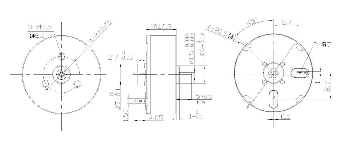 FA-2610R motor dimension drawing FA-2610R Φ26×10mm coreless brushed DC motor mechanical outline drawing