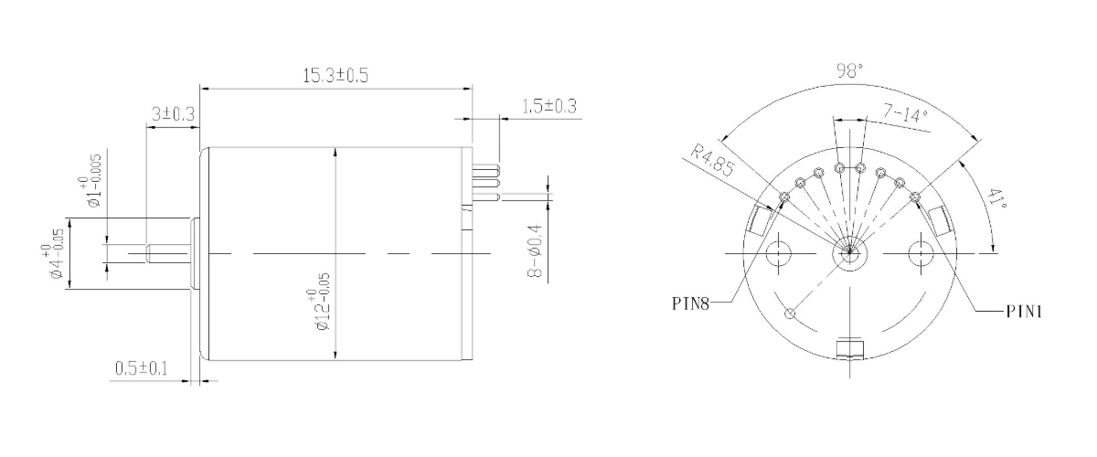 FA-1215RD mechanical outline dimension drawing FA-1215RD Φ12×15mm two-pole coreless brushless DC motor dimension diagram