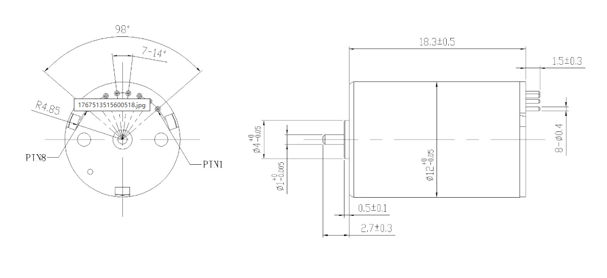 FA-1218RD mechanical outline dimension drawing FA-1218RD Φ12×18mm two-pole coreless brushless DC motor dimension diagram