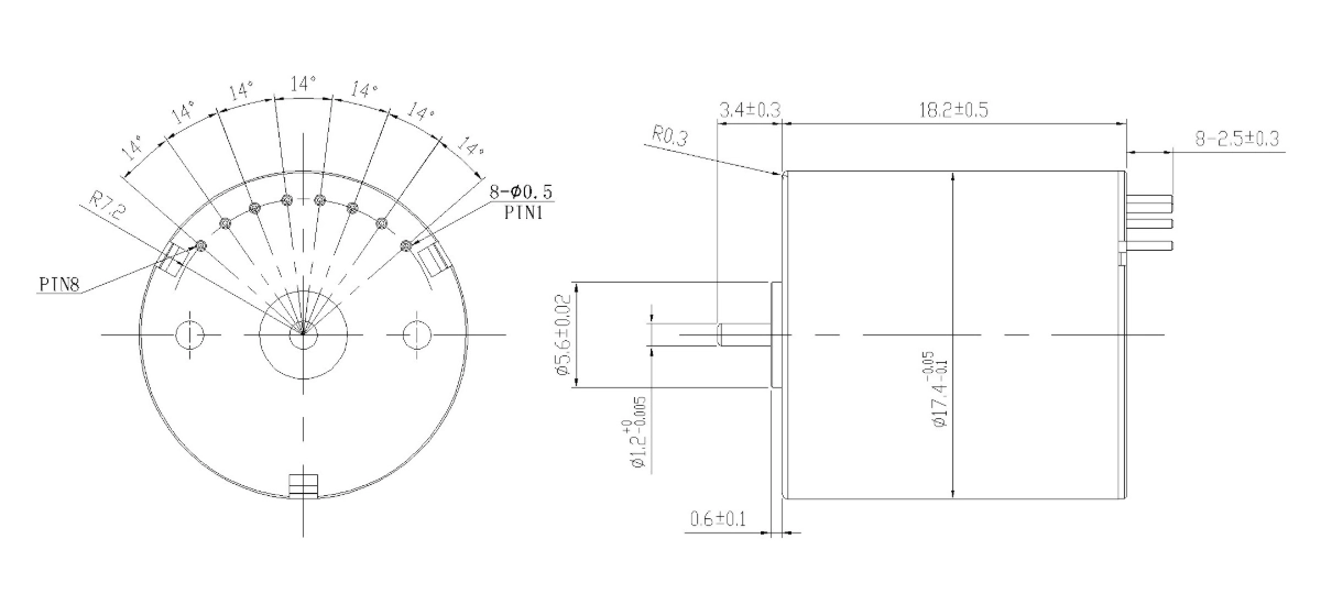 FA-1718RD mechanical outline dimension drawing FA-1718RD Φ17×18mm two-pole coreless brushless DC motor dimension diagram