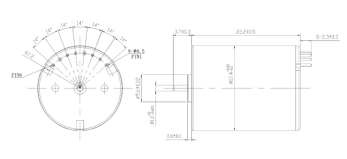 FA-1722RD mechanical outline dimension drawing FA-1722RD Φ17×22mm two-pole coreless brushless DC motor dimension diagram