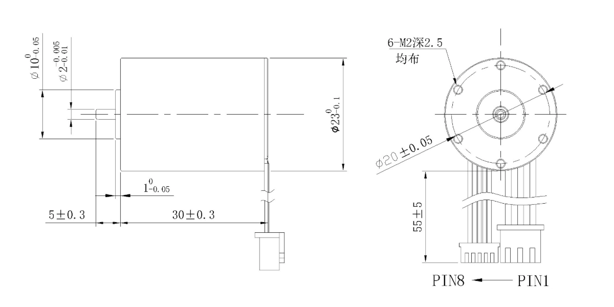 FA-2330RD mechanical outline dimension drawing FA-2330RD Φ23×30mm two-pole coreless brushless DC motor dimension diagram