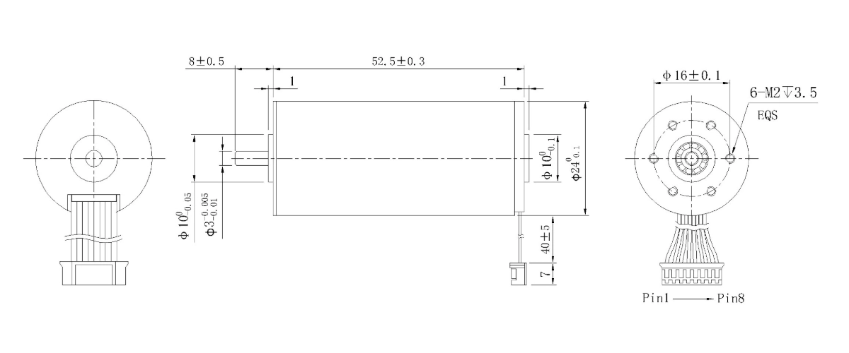 FA-2453RB motor mechanical outline drawing FA-2453RB Φ24×53mm coreless brushless DC motor dimension diagram