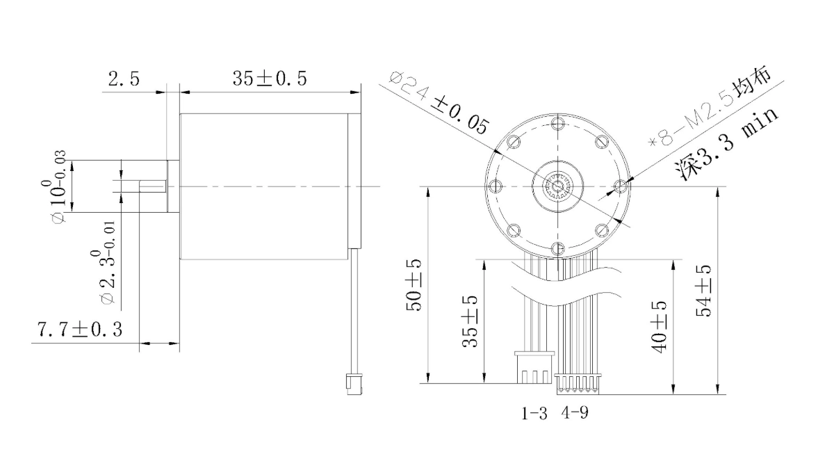 FA-2835RD mechanical outline dimension drawing FA-2835RD Φ28×35mm two-pole coreless brushless DC motor dimension diagram