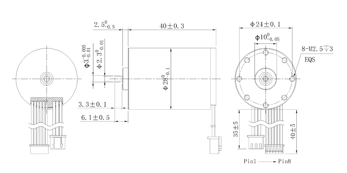 FA-2840RB mechanical outline dimension drawing FA-2840RB Φ28×40mm coreless brushless DC motor dimension diagram with flange and shaft parameters
