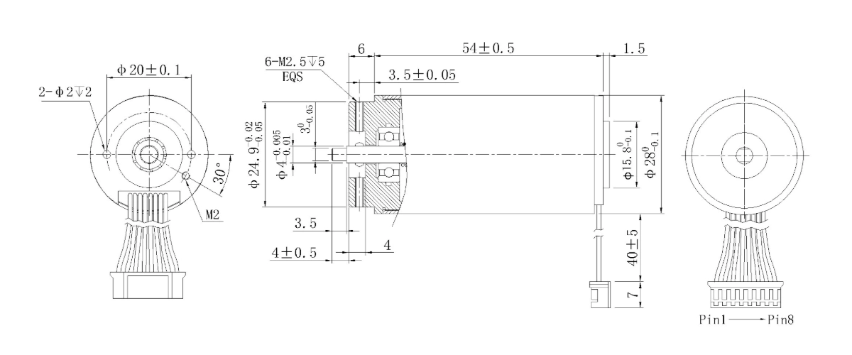 FA-2854RB (Tool) mechanical outline drawing FA-2854RB (Tool) Φ28×54mm power tool coreless brushless motor dimension diagram